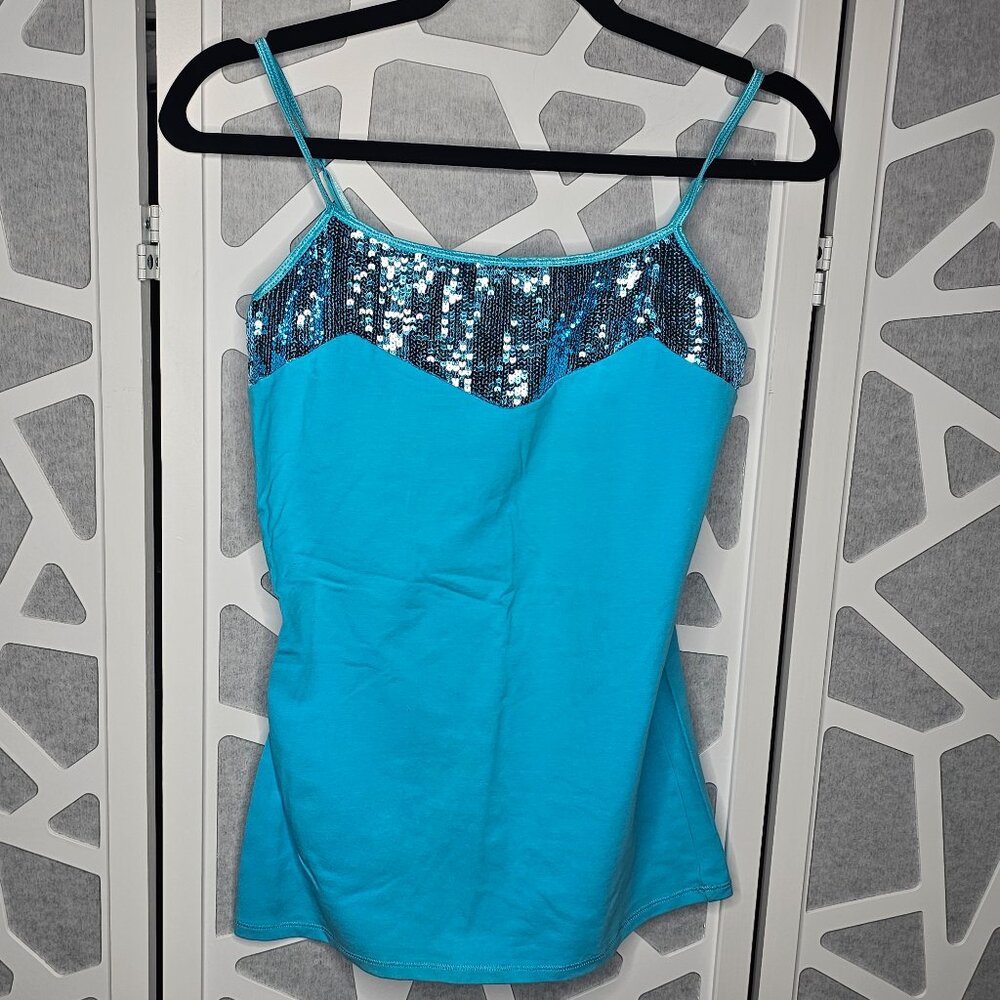 Express Fitted Bra Cami Tank Top Blue Sequins Size Medium